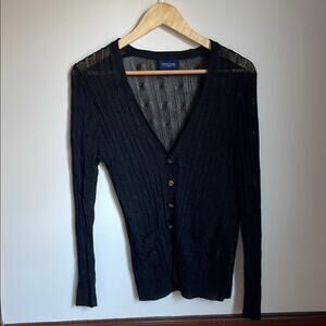 Black Slim Fit V-Neck Cardigan Dark Academia sz XS